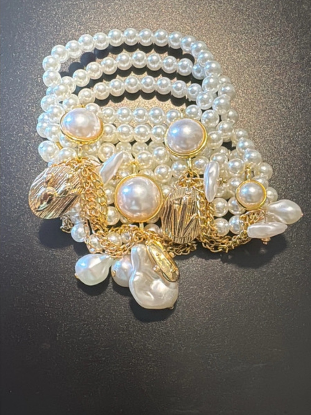 Pearl & Gold Charm Multi-Strand Bracelet - White